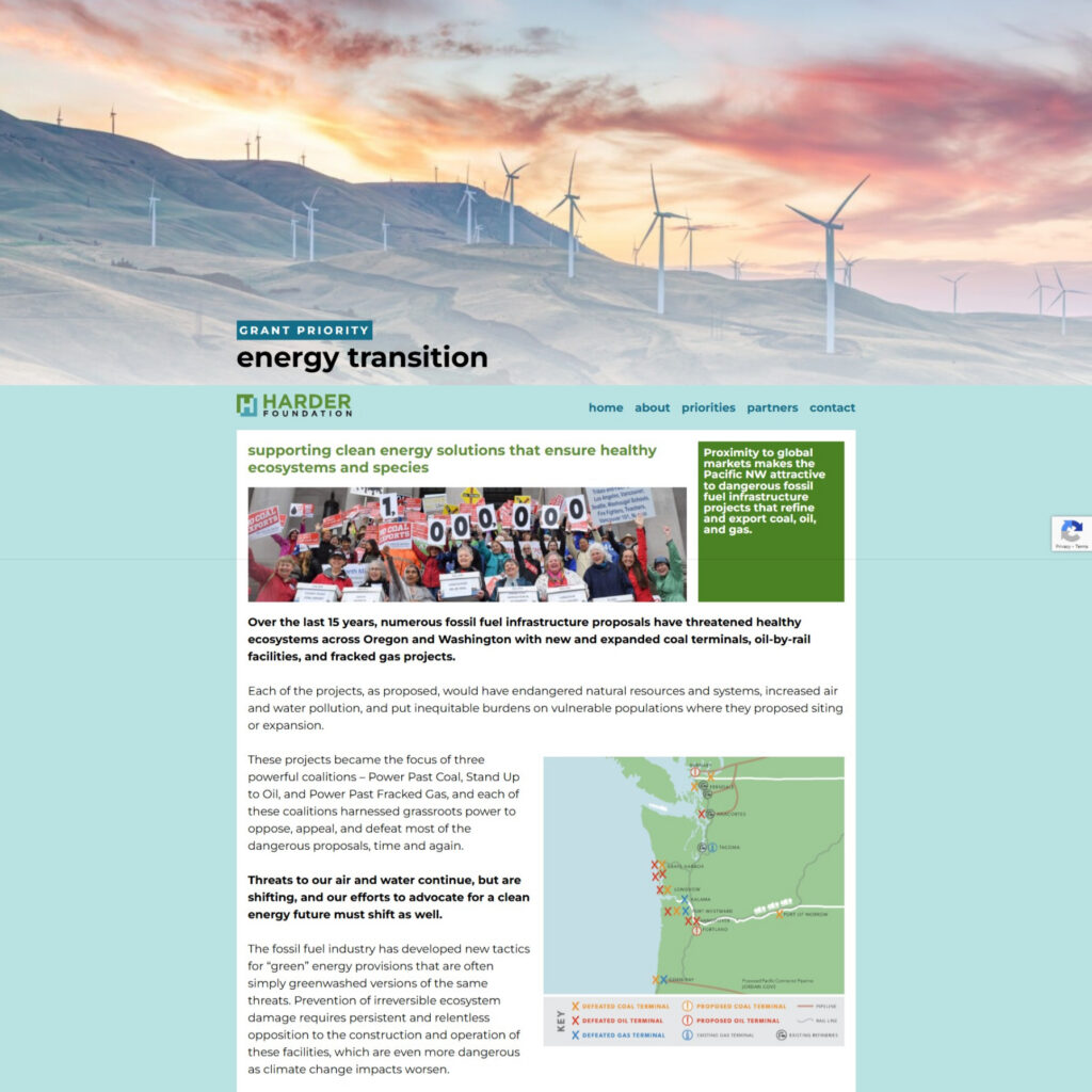 a sample page of the Harder Foundation website