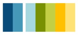 a color palette of blues & greens & yellow