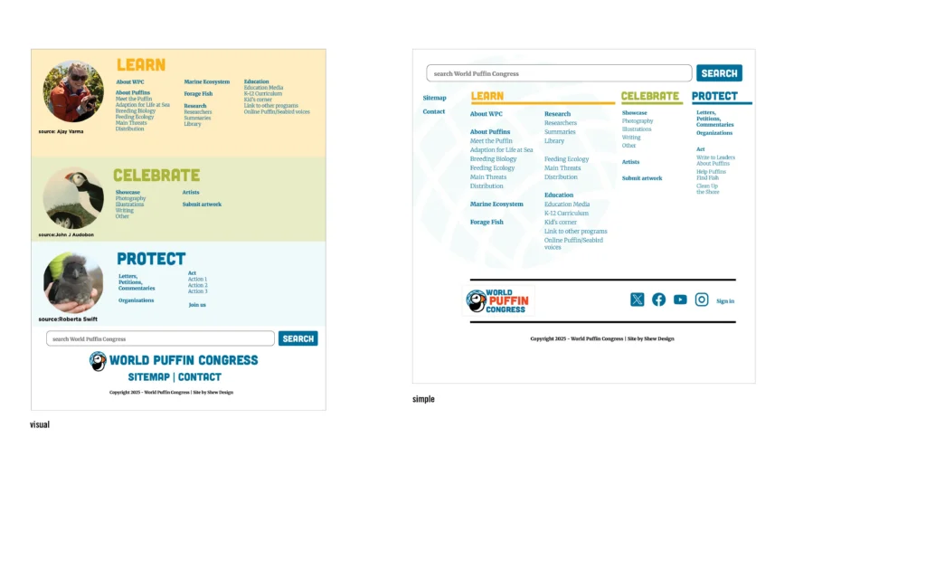 world puffin congress website design process - footer menu design